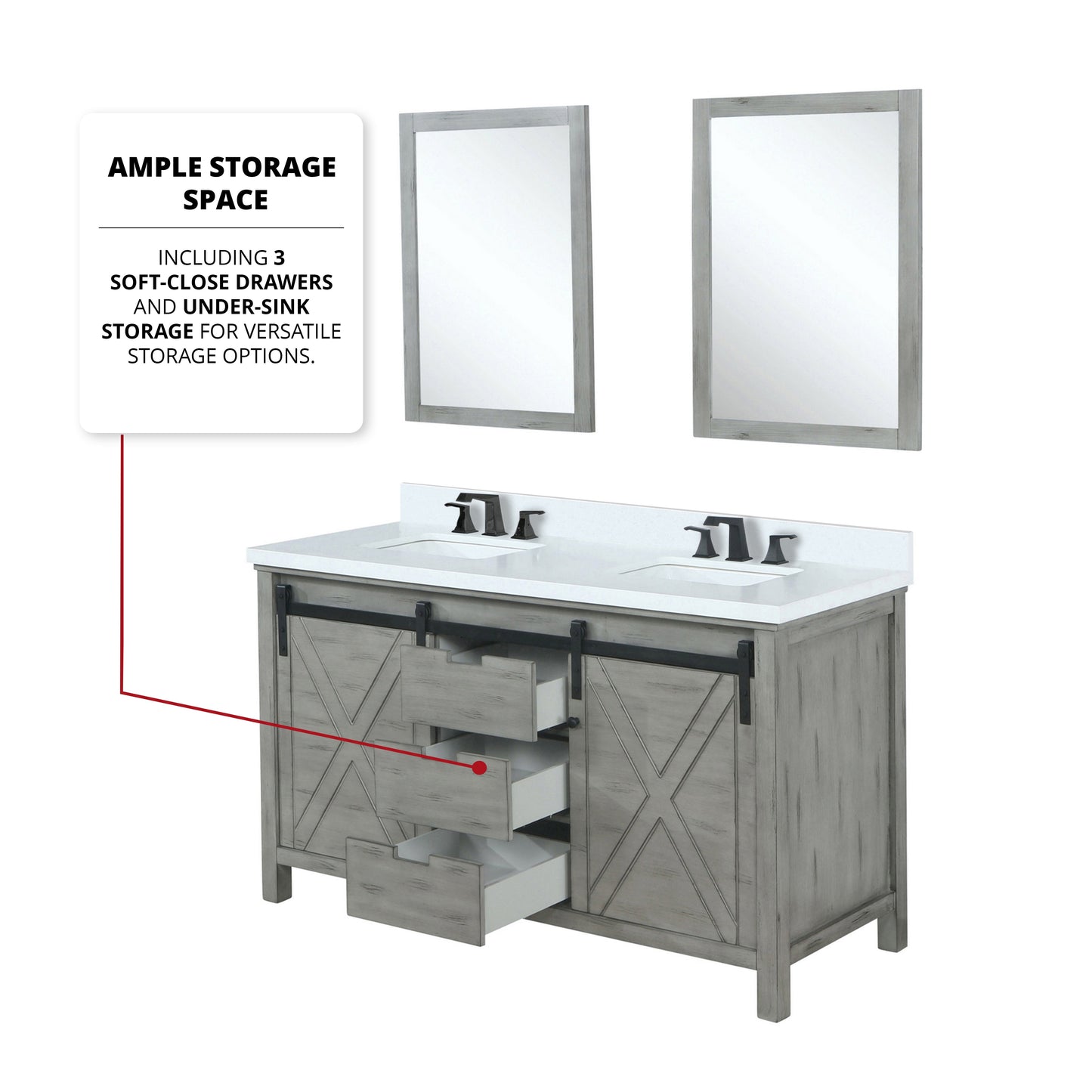 Marsyas 60 in W x 22 in D Ash Grey Double Bath Vanity