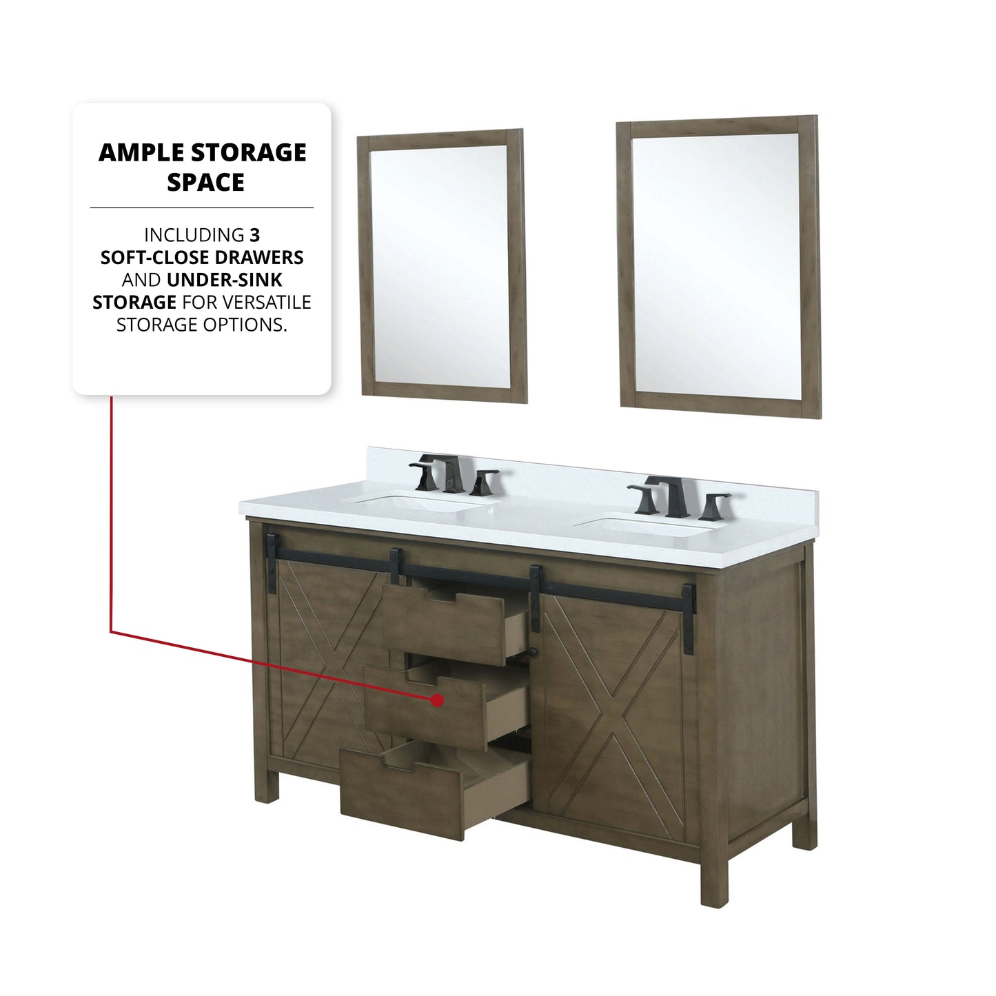 Marsyas 60 in W x 22 in D Rustic Brown Double Bath Vanity
