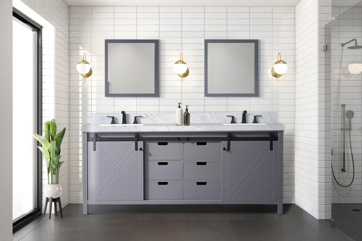 Marsyas 80 in W x 22 in D Dark Grey Double Bath Vanity