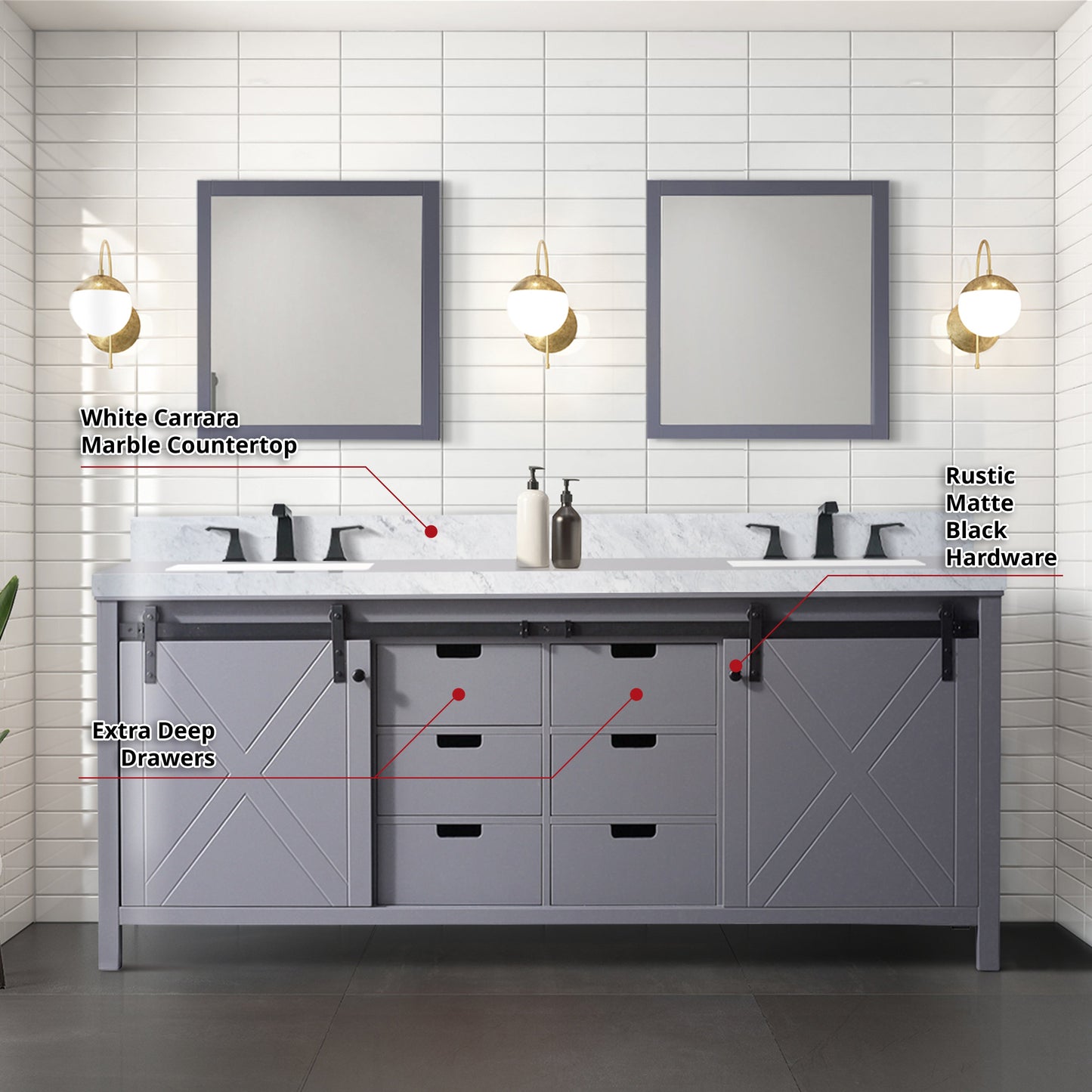 Marsyas 80 in W x 22 in D Dark Grey Double Bath Vanity
