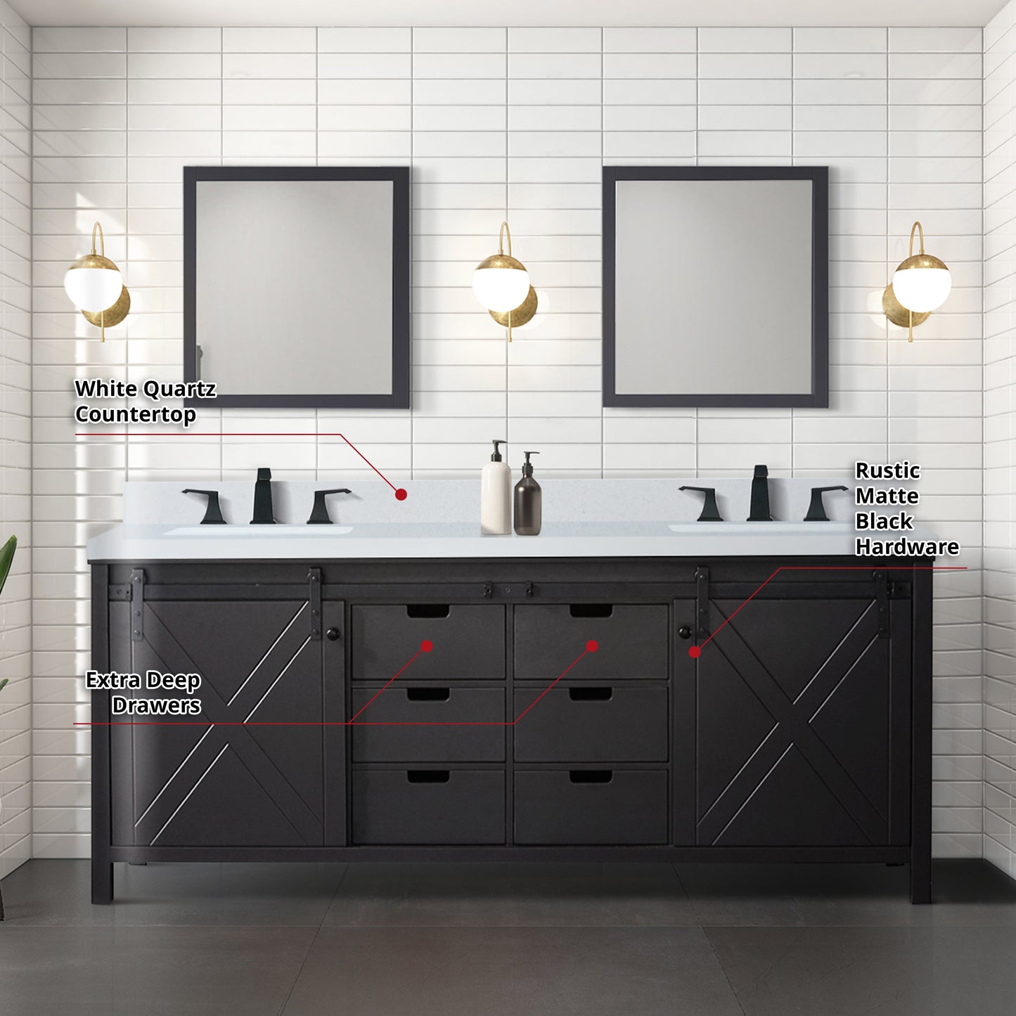 Marsyas 80 in W x 22 in D Brown Double Bath Vanity