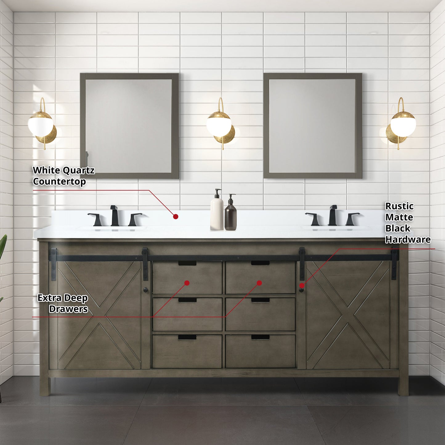 Marsyas 80 in W x 22 in D Rustic Brown Double Bath Vanity