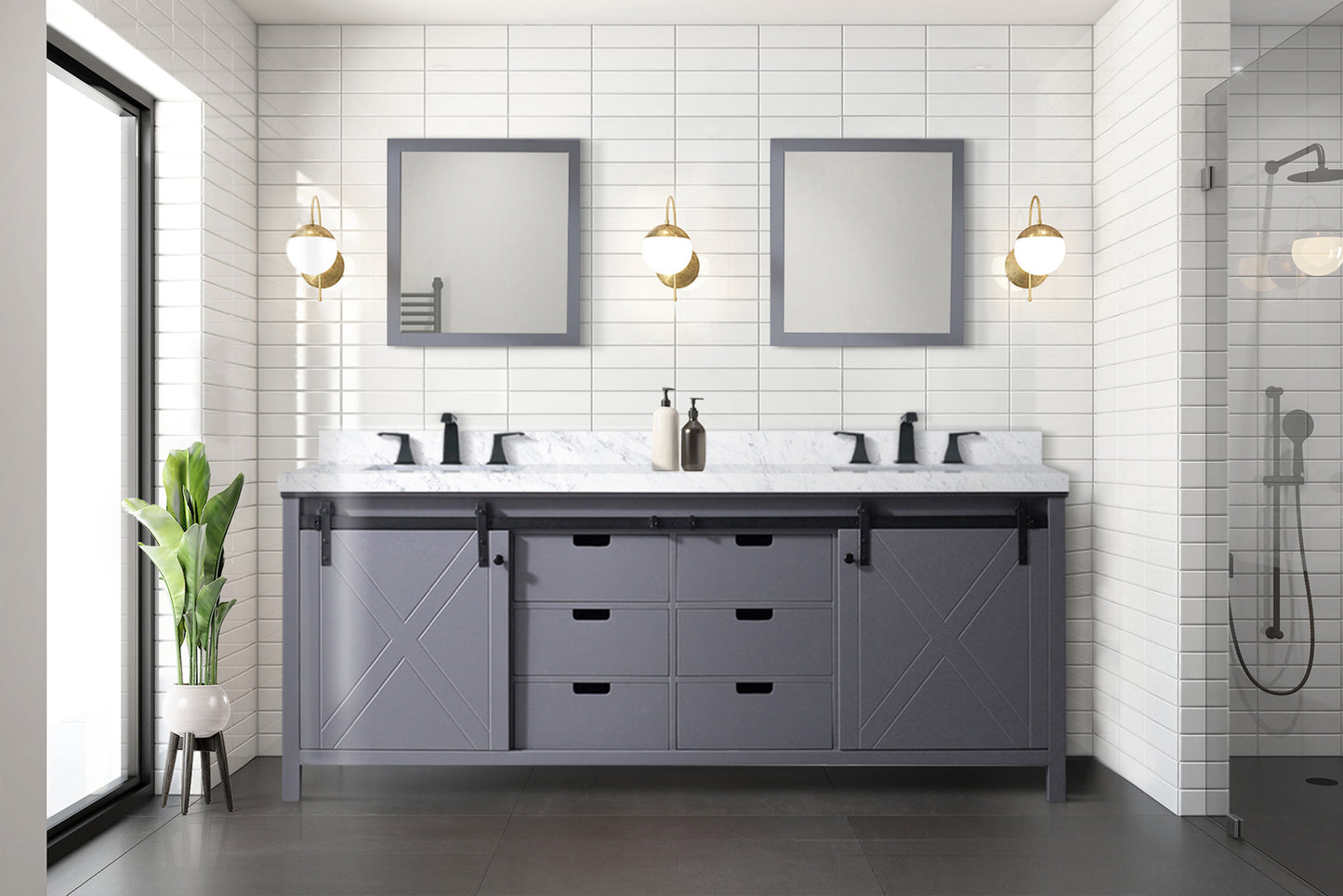 Marsyas 84 in W x 22 in D Dark Grey Double Bath Vanity