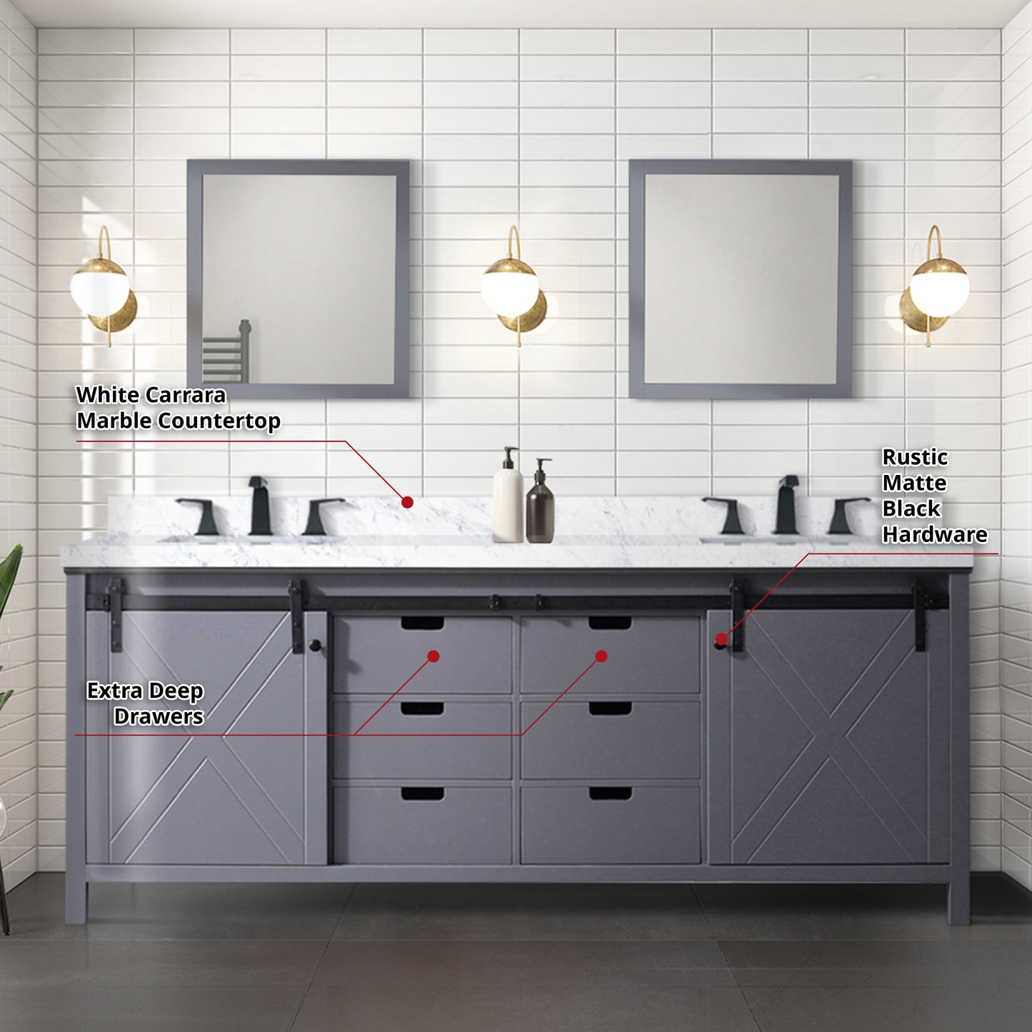 Marsyas 84 in W x 22 in D Dark Grey Double Bath Vanity