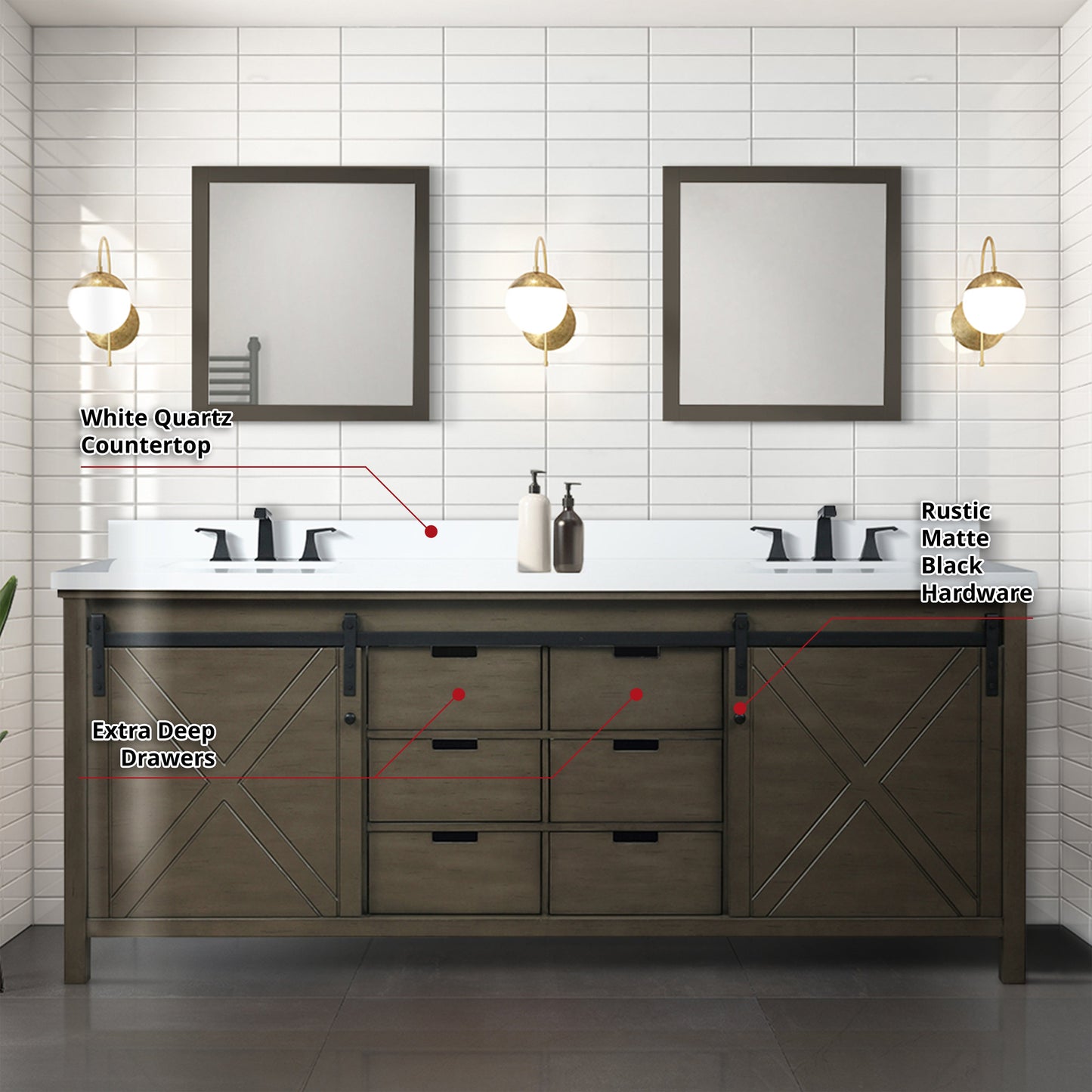 Marsyas 84 in W x 22 in D Rustic Brown Double Bath Vanity