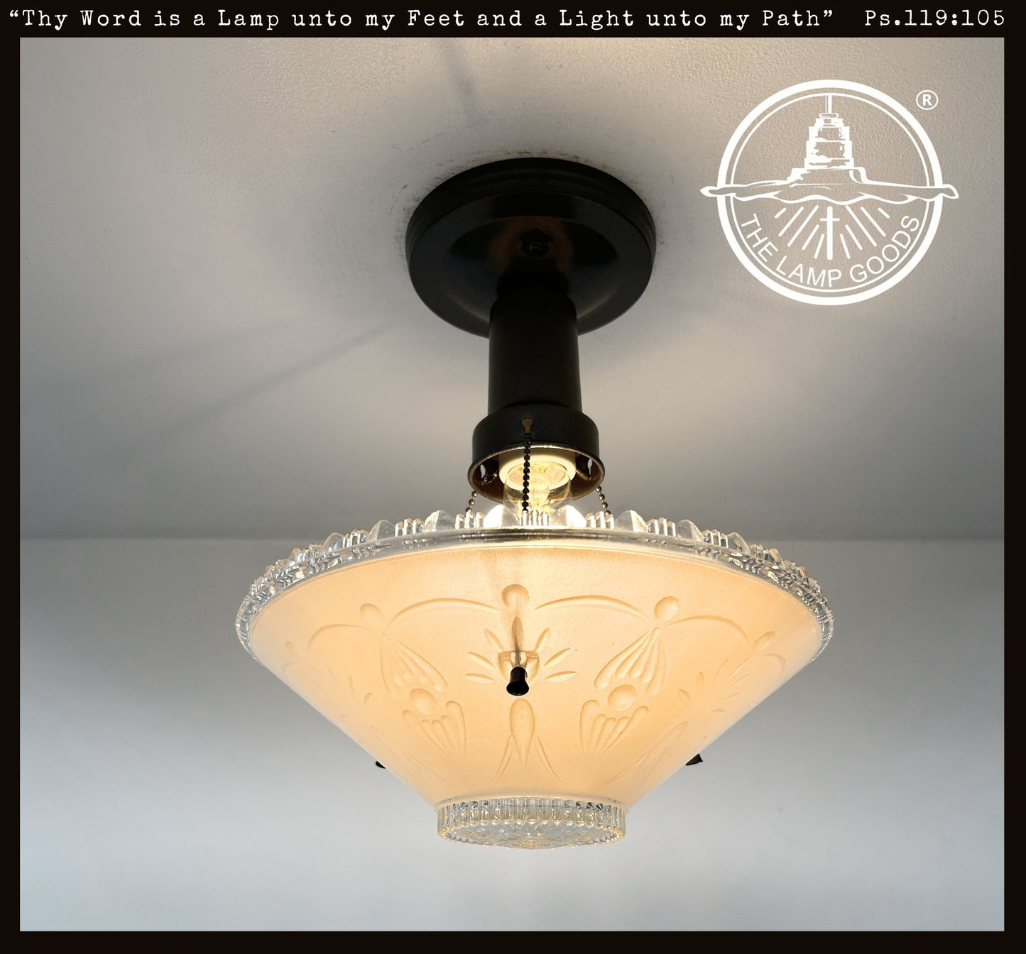 1930’s Peach Frosted Art Deco Suspended Chandelier Ceiling Light