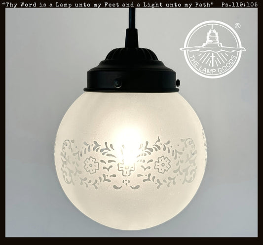 Frosted Floral and Cross Globe Pendant Light