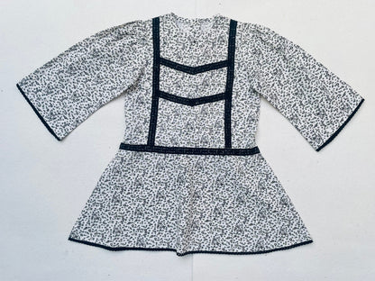 Lace Yoke Off-White & Grey Printed Dress