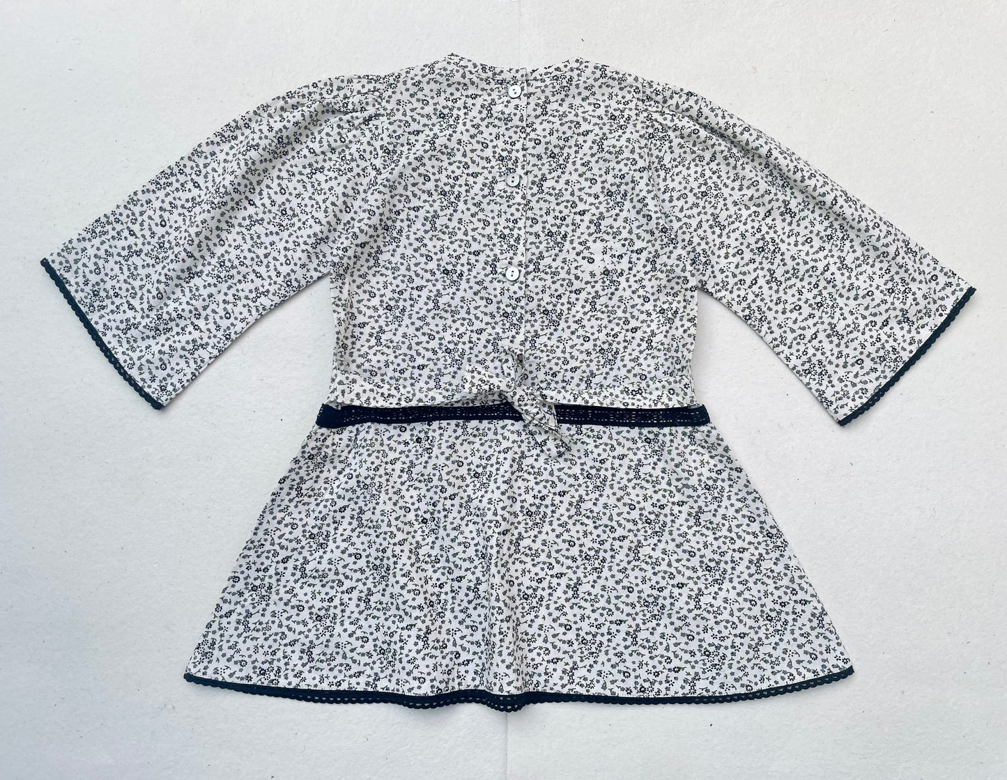 Lace Yoke Off-White & Grey Printed Dress