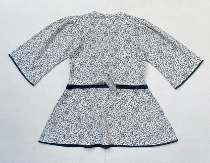 Lace Yoke Off-White & Grey Printed Dress