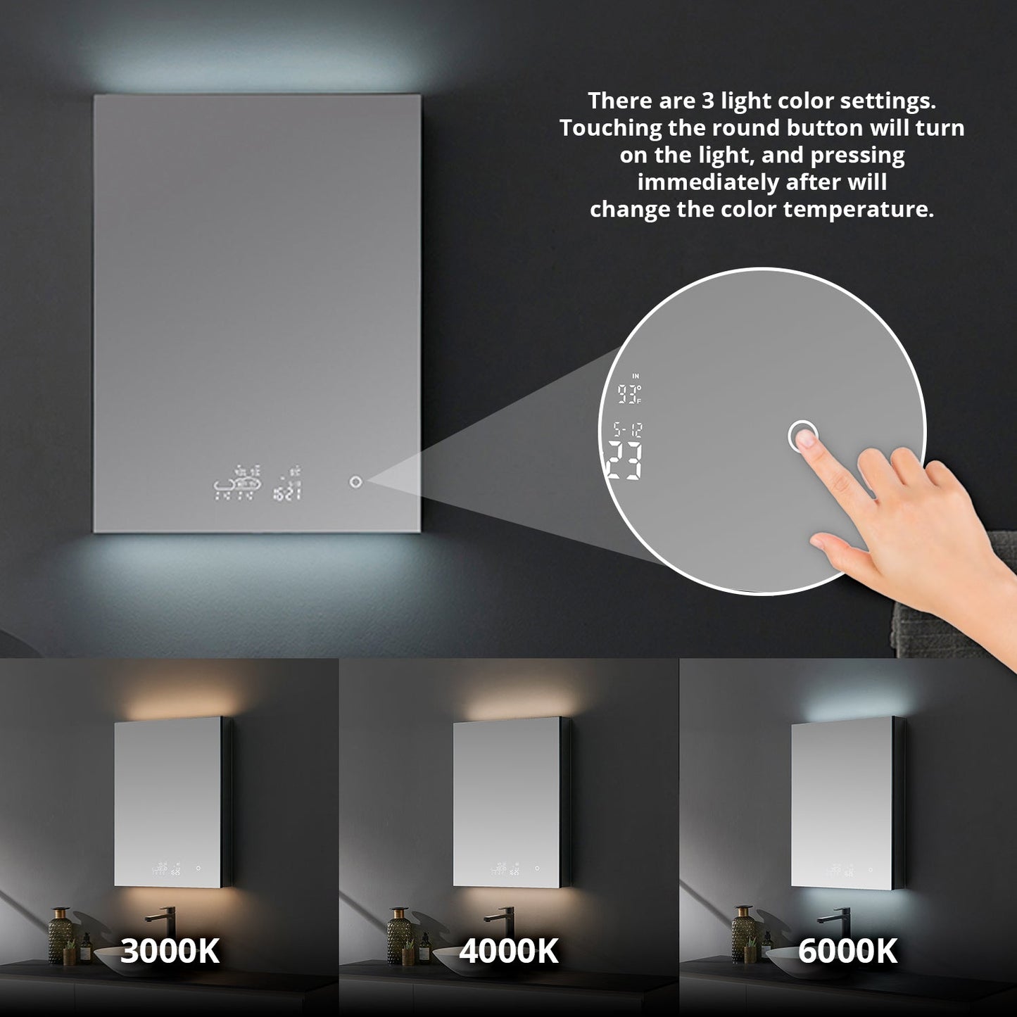 Savera 24 in. W x 32 in. H Recessed or Surface-Mount LED Mirror Medicine Cabinet with Defogger
