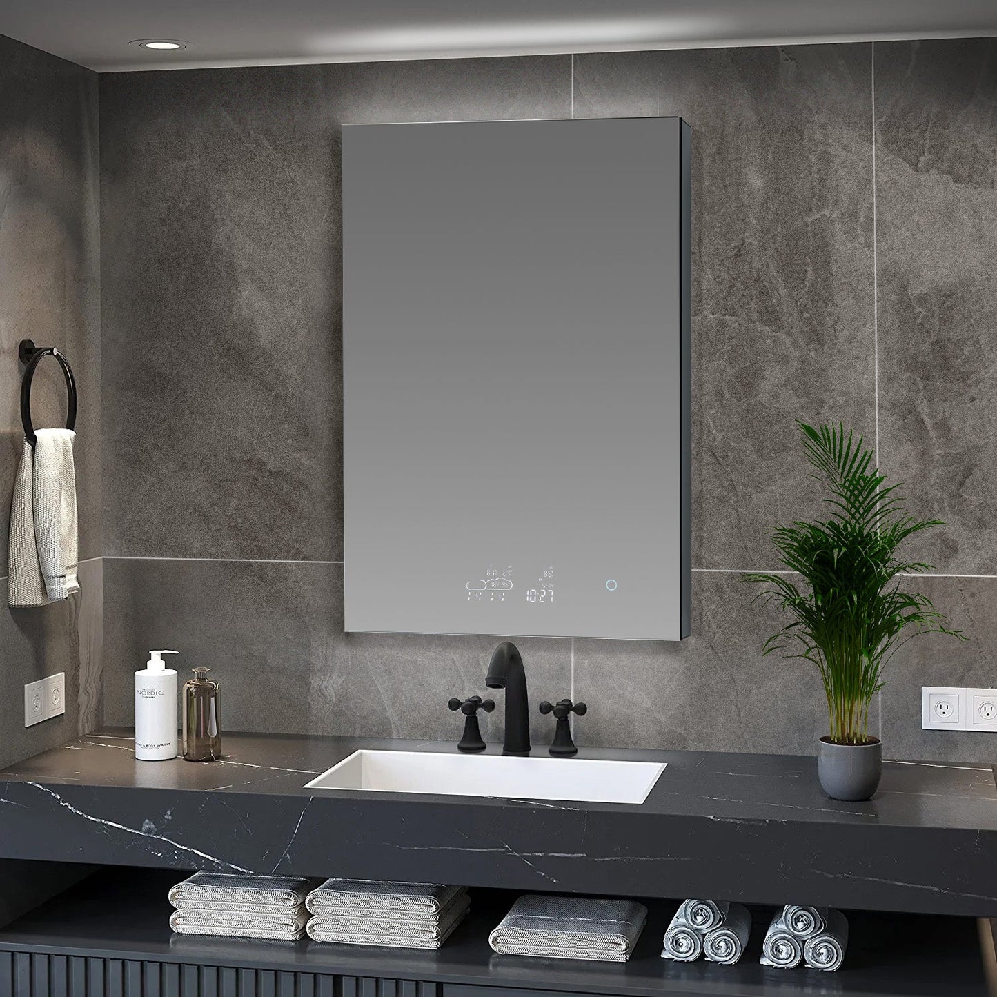 Savera 24 in. W x 36 in. H Recessed or Surface-Mount LED Mirror Medicine Cabinet with Defogger