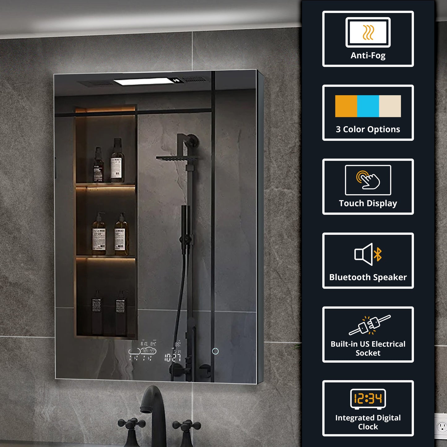 Savera 24 in. W x 36 in. H Recessed or Surface-Mount LED Mirror Medicine Cabinet with Defogger