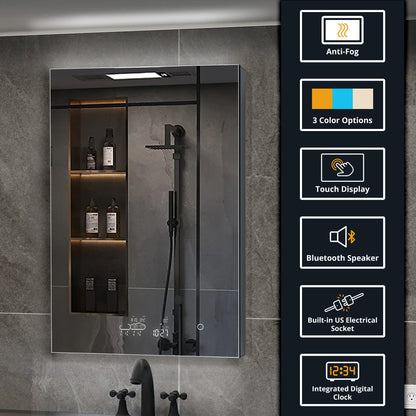 Savera 24 in. W x 36 in. H Recessed or Surface-Mount LED Mirror Medicine Cabinet with Defogger