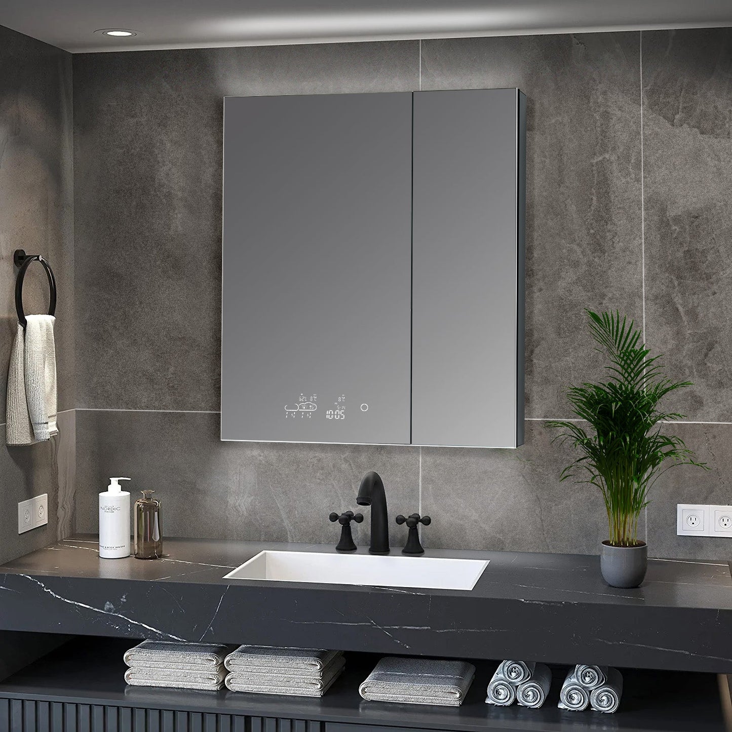 Savera 30 in. W x 36 in. H Recessed or Surface-Mount LED Mirror Medicine Cabinet with Defogger