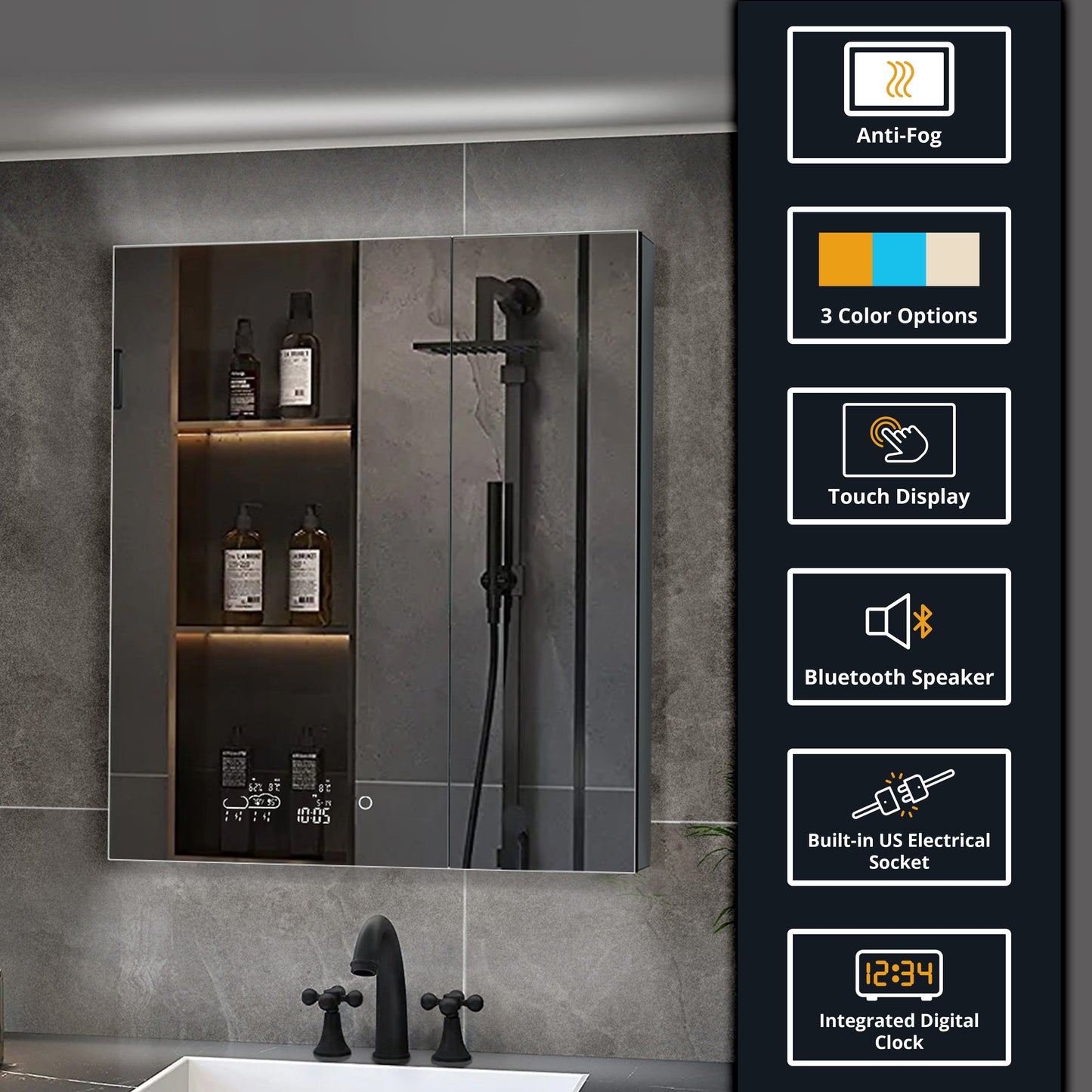 Savera 30 in. W x 36 in. H Recessed or Surface-Mount LED Mirror Medicine Cabinet with Defogger