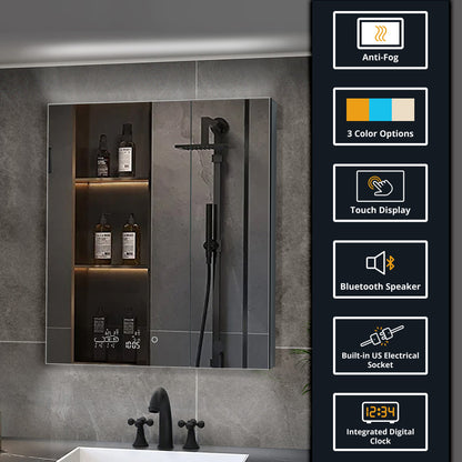 Savera 30 in. W x 36 in. H Recessed or Surface-Mount LED Mirror Medicine Cabinet with Defogger