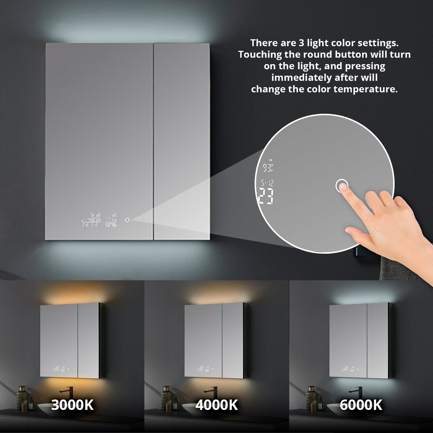 Savera 36 in. W x 32 in. H Recessed or Surface-Mount LED Mirror Medicine Cabinet with Defogger