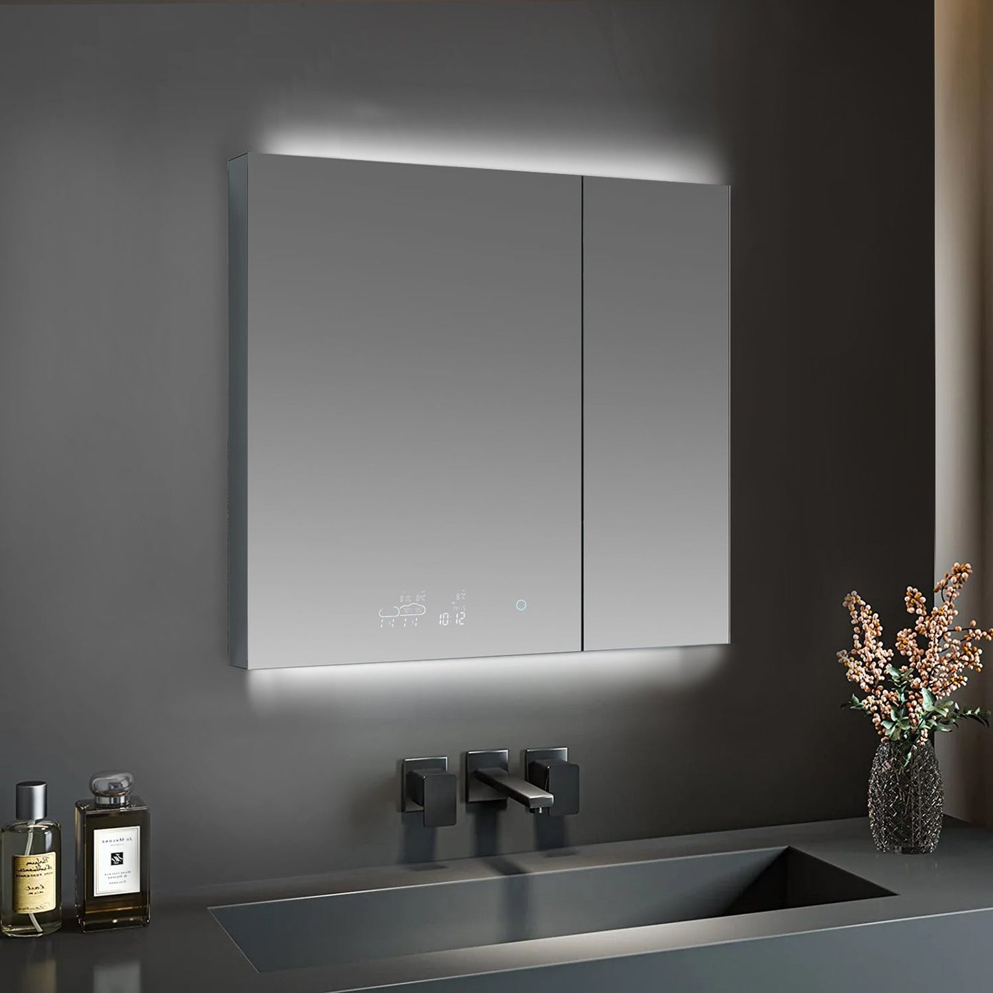 Savera 36 in. W x 32 in. H Recessed or Surface-Mount LED Mirror Medicine Cabinet with Defogger