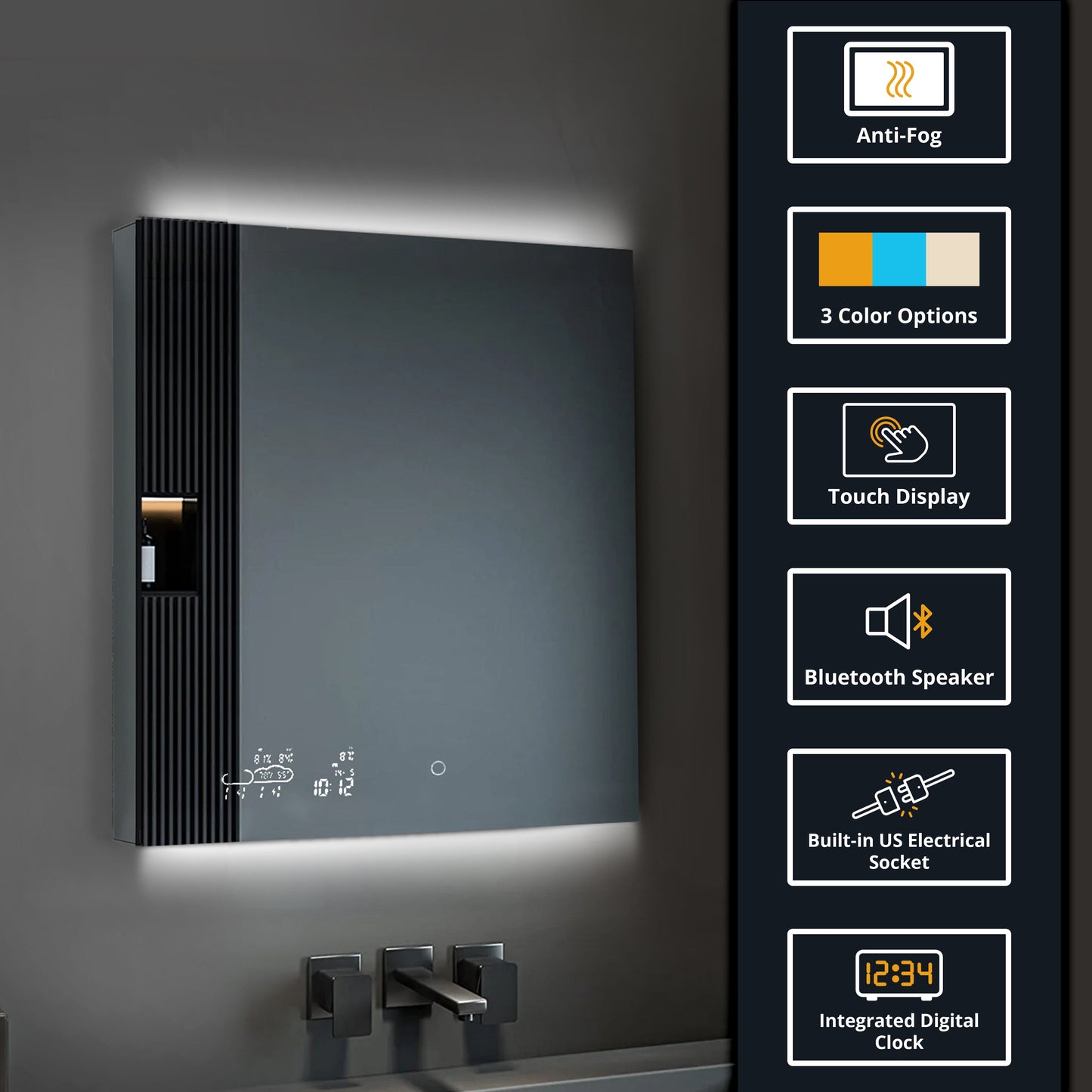 Savera 36 in. W x 32 in. H Recessed or Surface-Mount LED Mirror Medicine Cabinet with Defogger