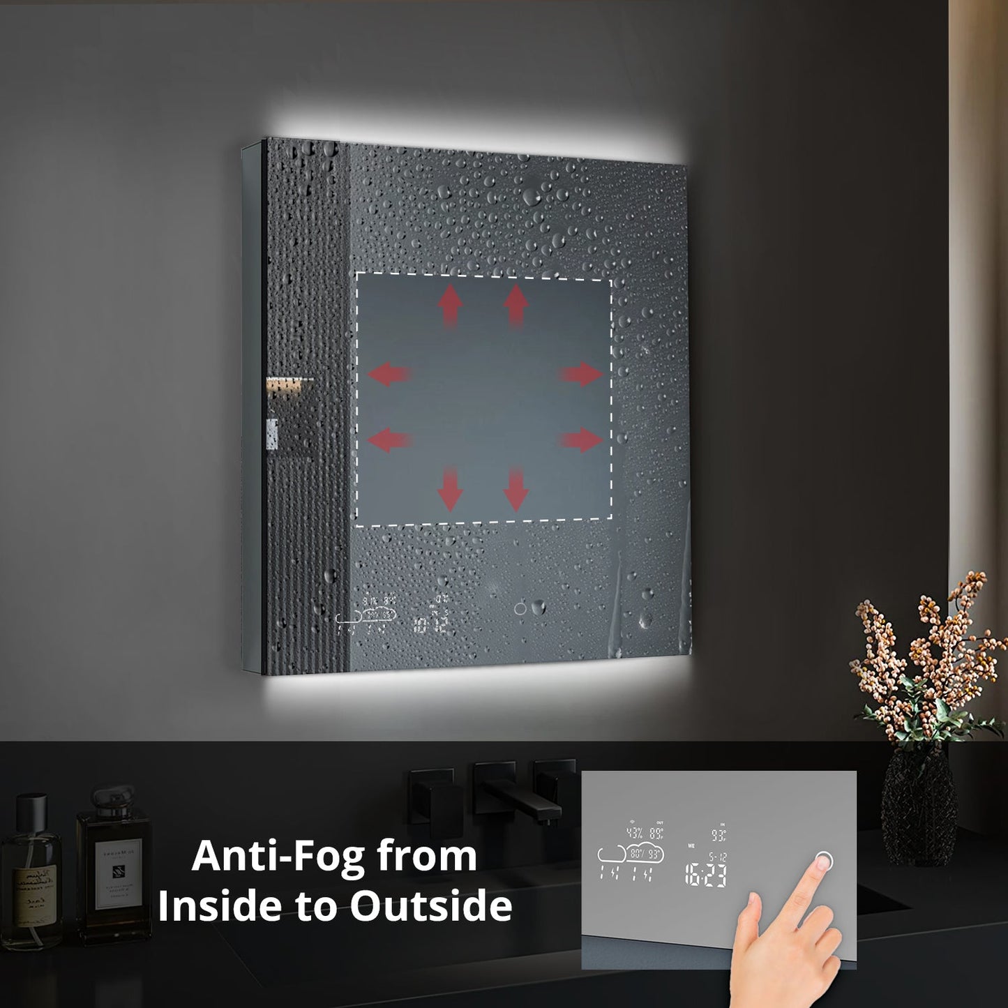 Savera 36 in. W x 32 in. H Recessed or Surface-Mount LED Mirror Medicine Cabinet with Defogger