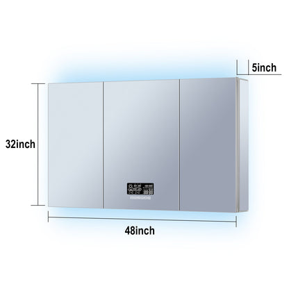 Savera 48 in. W x 32 in. H Recessed or Surface-Mount LED Mirror Medicine Cabinet with Defogger
