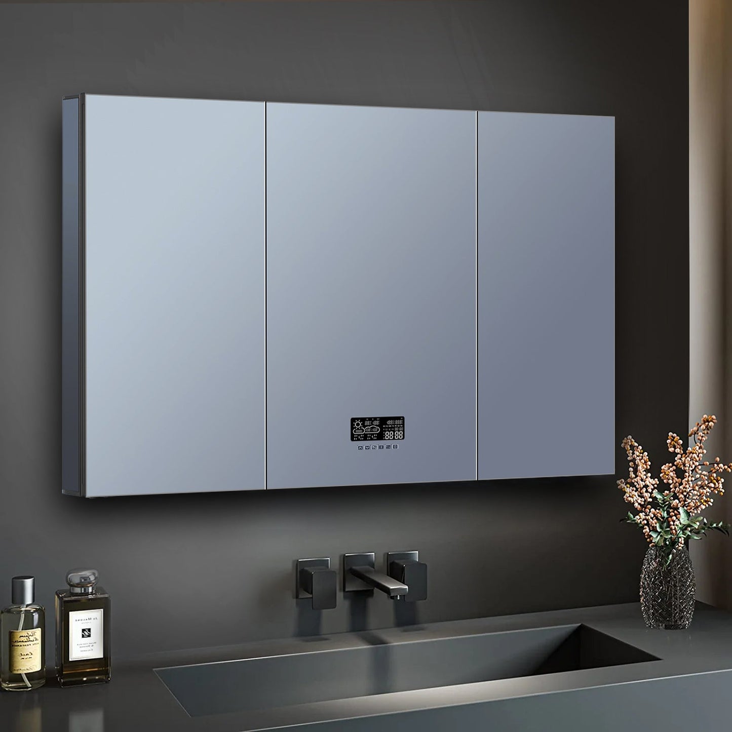 Savera 48 in. W x 32 in. H Recessed or Surface-Mount LED Mirror Medicine Cabinet with Defogger
