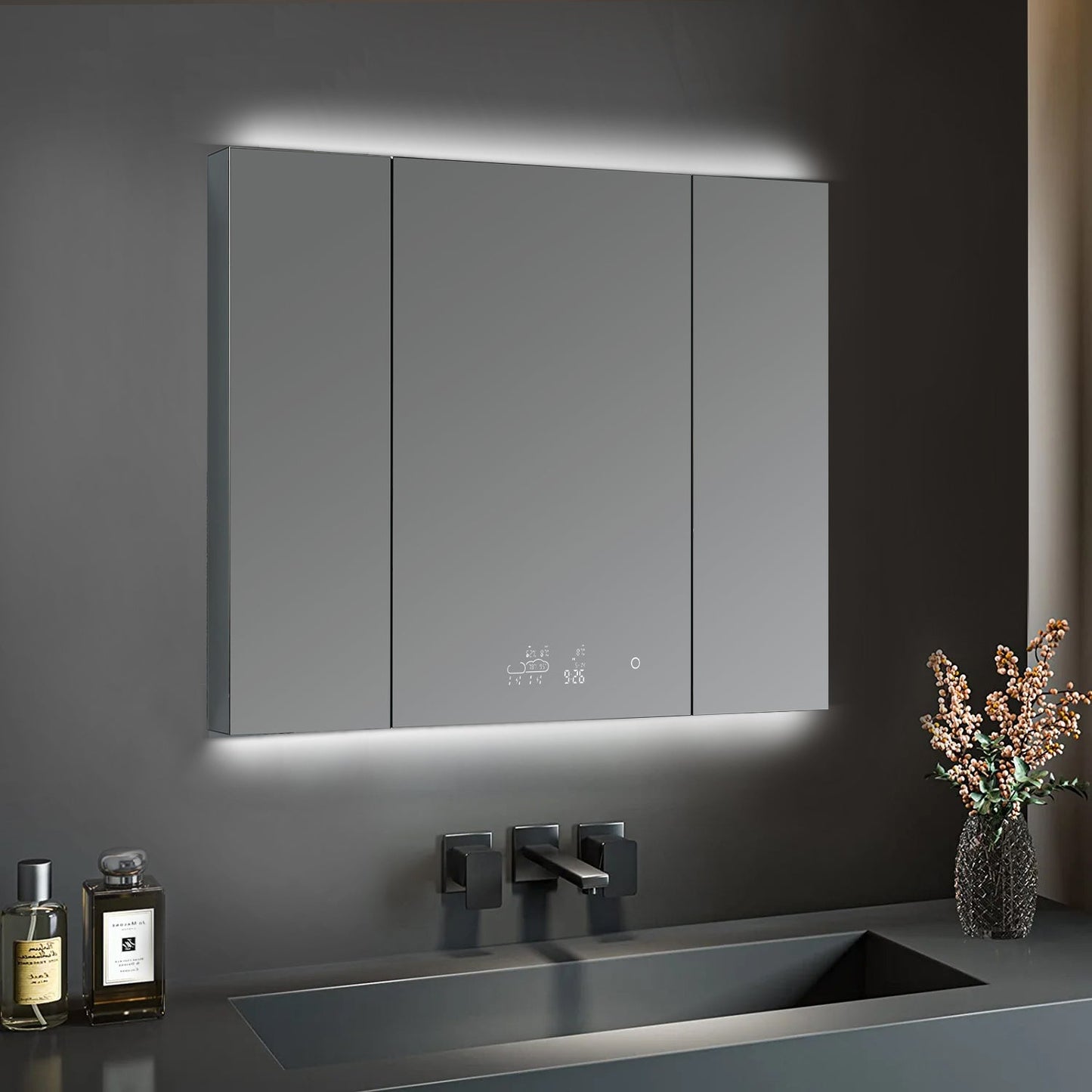 Savera 48 in. W x 36 in. H Recessed or Surface-Mount LED Mirror Medicine Cabinet with Defogger
