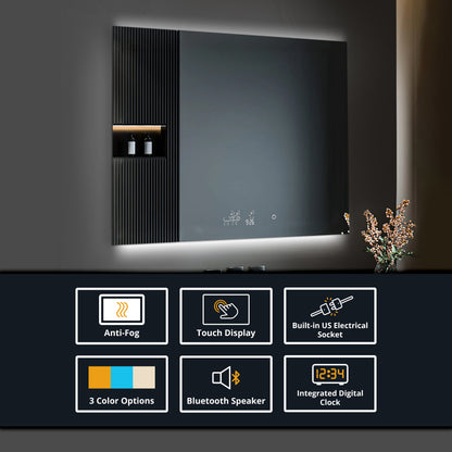 Savera 48 in. W x 36 in. H Recessed or Surface-Mount LED Mirror Medicine Cabinet with Defogger
