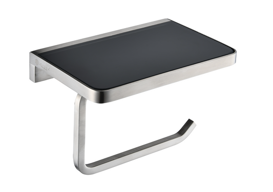 Bagno Bianca Stainless Steel Black Glass Shelf with Toilet Paper Holder