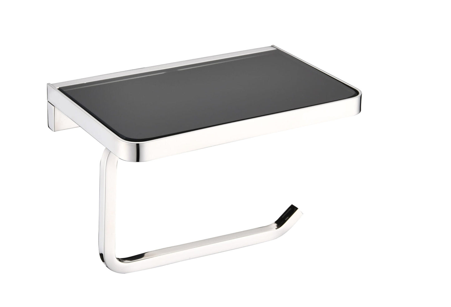 Bagno Bianca Stainless Steel Black Glass Shelf with Toilet Paper Holder