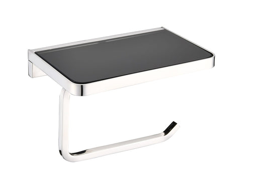 Bagno Bianca Stainless Steel Black Glass Shelf with Toilet Paper Holder