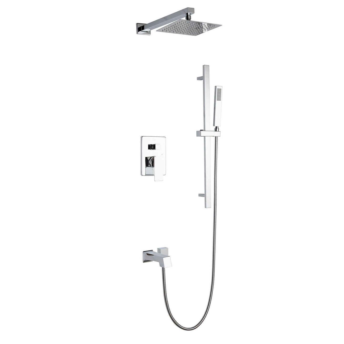 Cero 1-Spray Tub and Shower Faucet Combo with Square Showerhead and Handheld Shower Wand