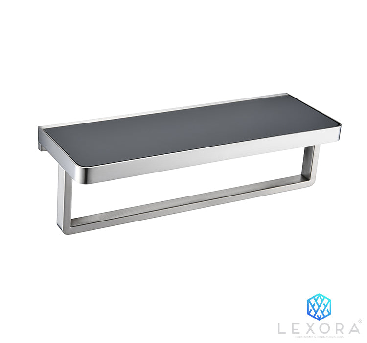 Bagno Bianca Stainless Steel Black Glass Shelf with Towel Bar