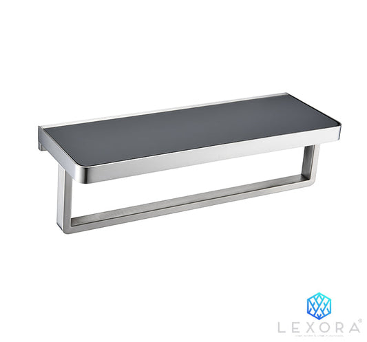 Bagno Bianca Stainless Steel Black Glass Shelf with Towel Bar