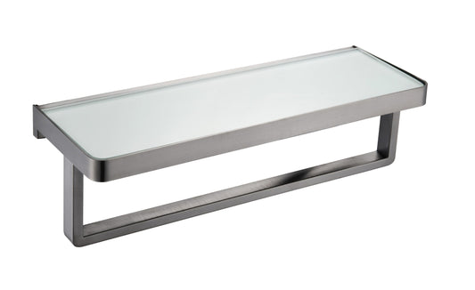 Bagno Bianca Stainless Steel White Glass Shelf with Towel Bar