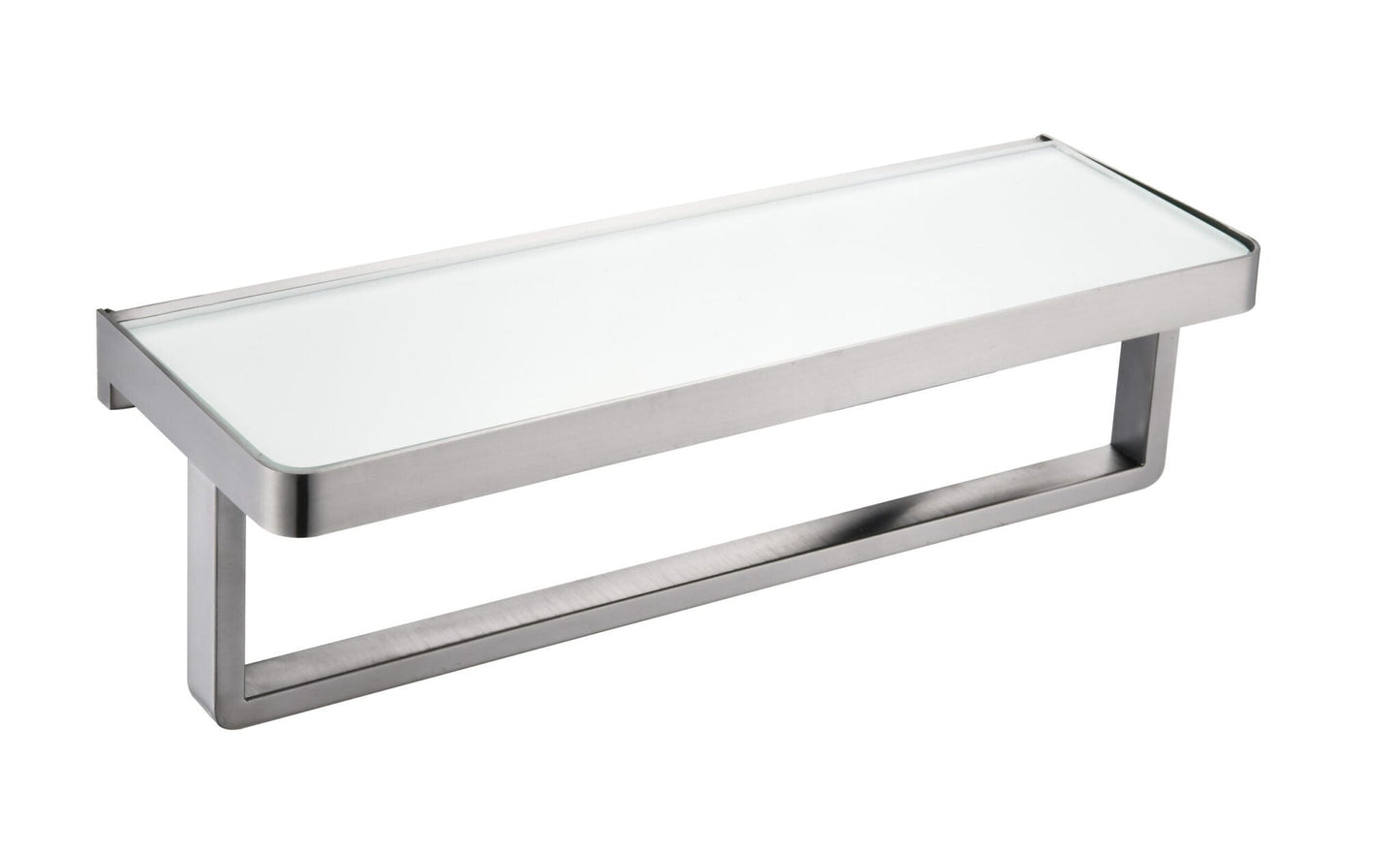 Bagno Bianca Stainless Steel White Glass Shelf with Towel Bar