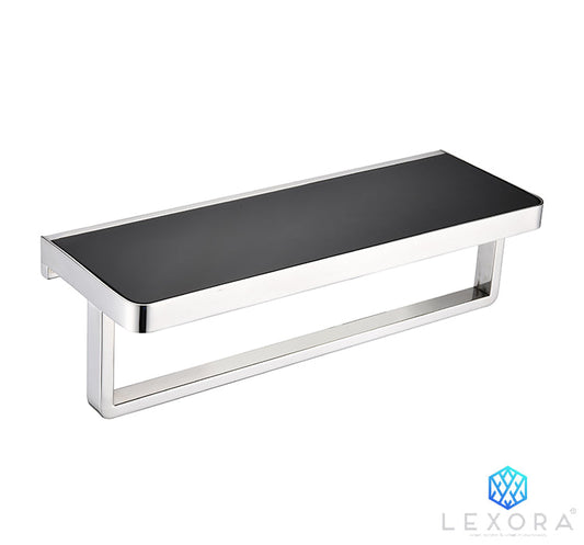 Bagno Bianca Stainless Steel Black Glass Shelf with Towel Bar