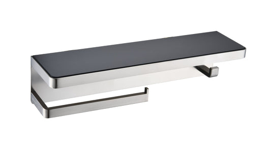 Bagno Bianca Stainless Steel Black Glass Shelf with Towel Bar & Robe Hook