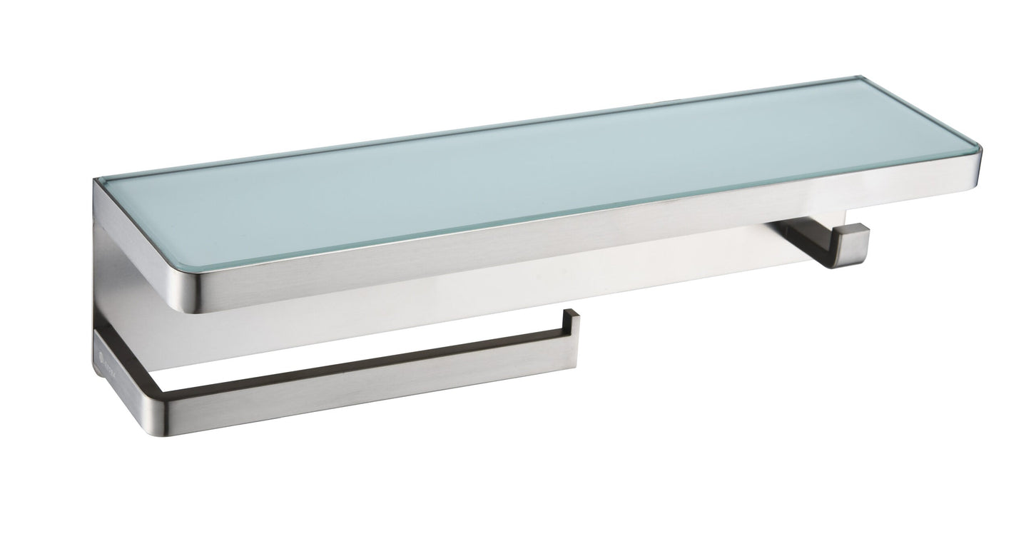 Bagno Bianca Stainless Steel White Glass Shelf with Towel Bar & Robe Hook