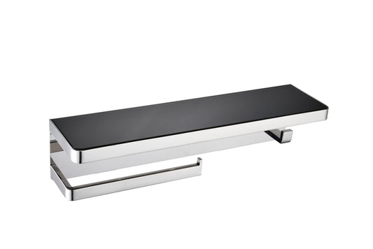 Bagno Bianca Stainless Steel Black Glass Shelf with Towel Bar & Robe Hook