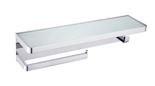 Bagno Bianca Stainless Steel White Glass Shelf with Towel Bar & Robe Hook