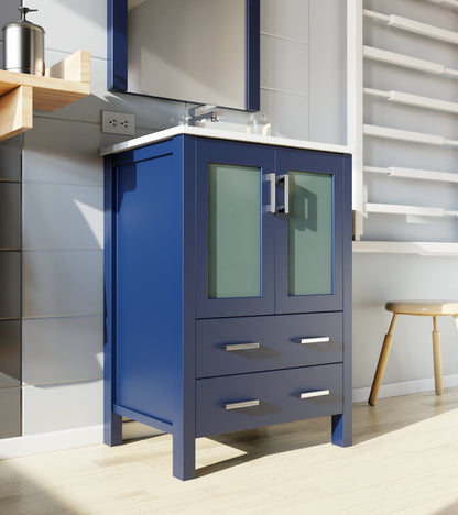 Volez 24 in W x 18.25 in D Navy Blue Bath Vanity