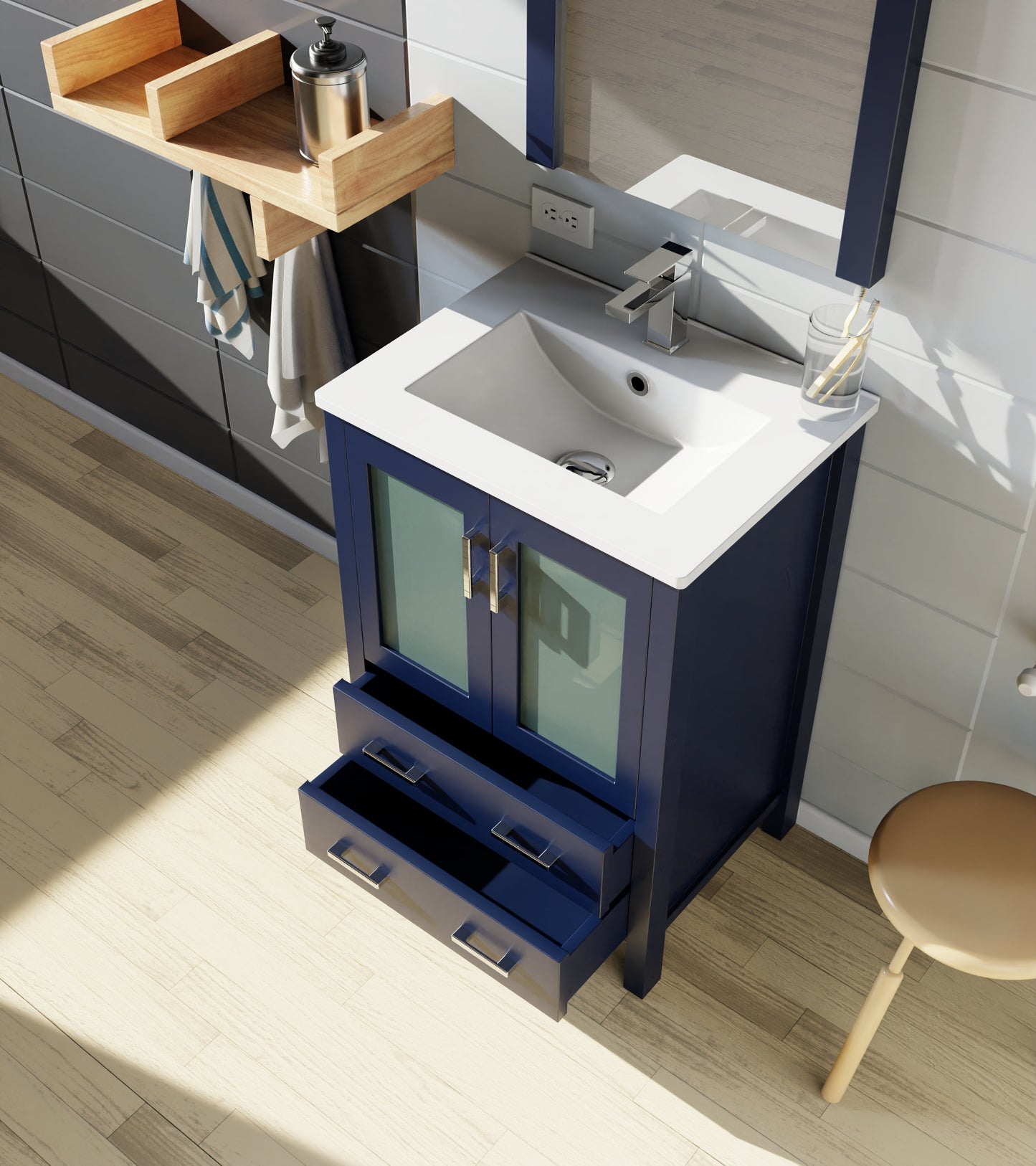 Volez 24 in W x 18.25 in D Navy Blue Bath Vanity