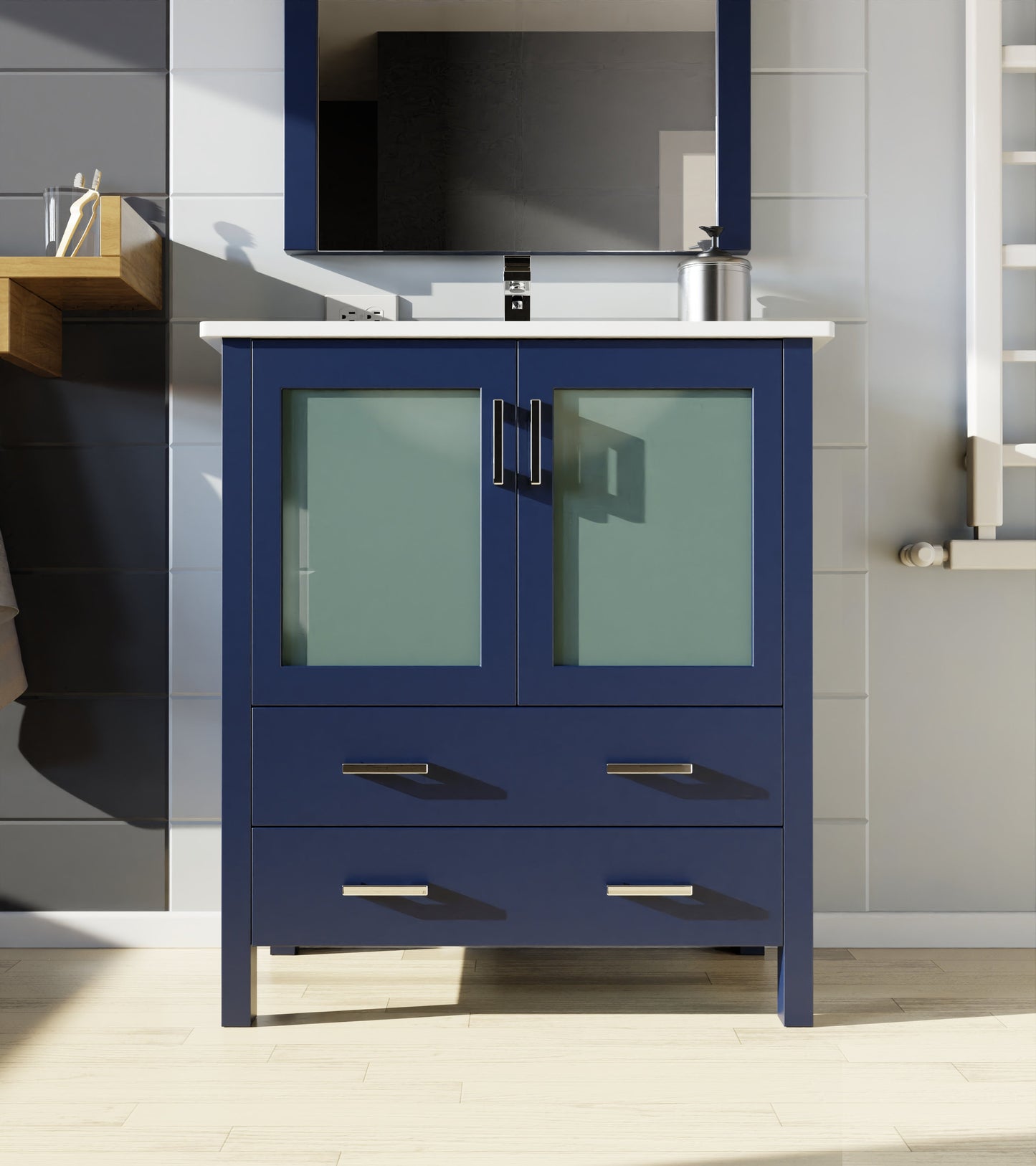 Volez 30 in W x 18.25 in D Navy Blue Bath Vanity