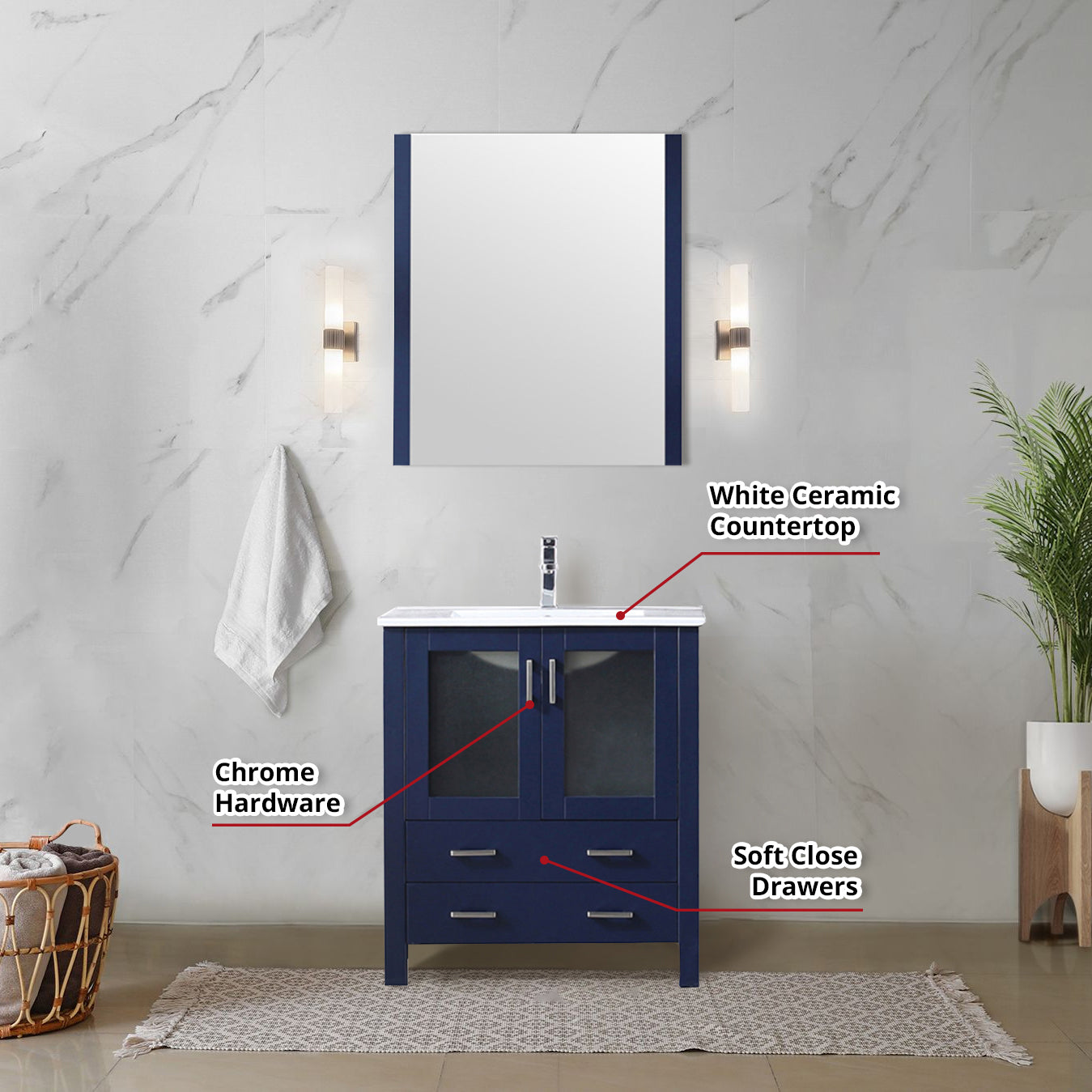 Volez 30 in W x 18.25 in D Navy Blue Bath Vanity