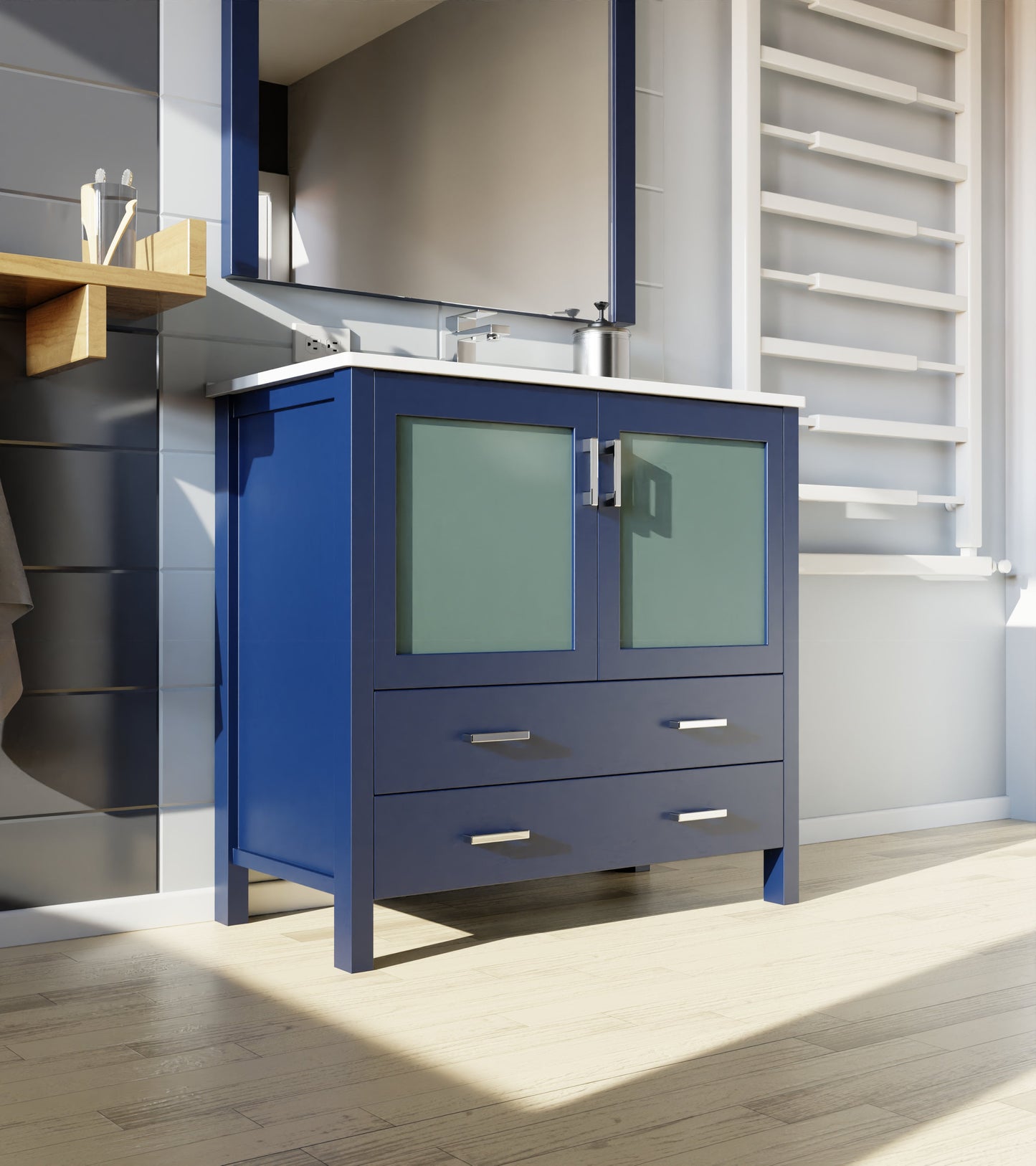 Volez 36 in W x 18.25 in D Navy Blue Bath Vanity