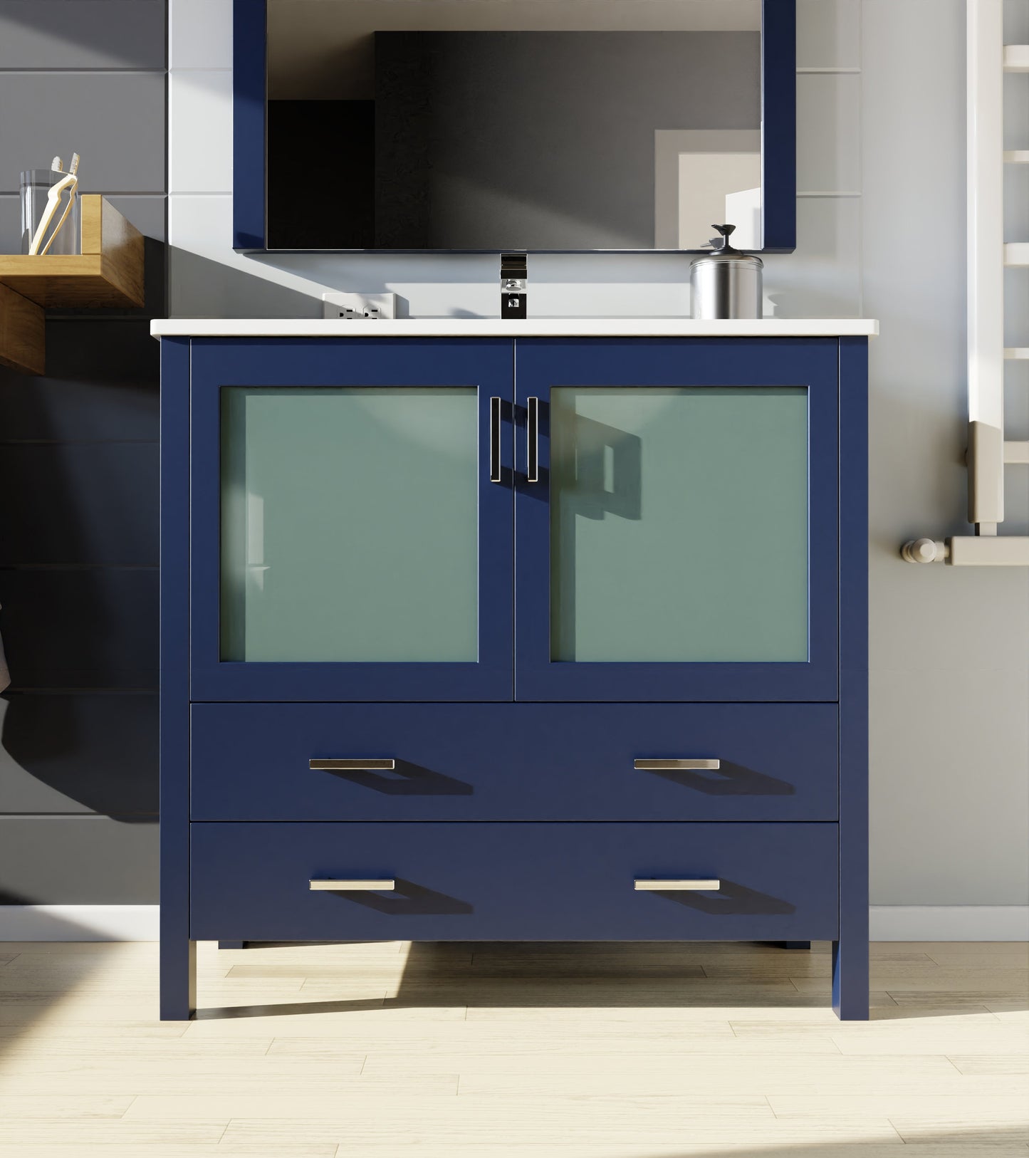 Volez 36 in W x 18.25 in D Navy Blue Bath Vanity