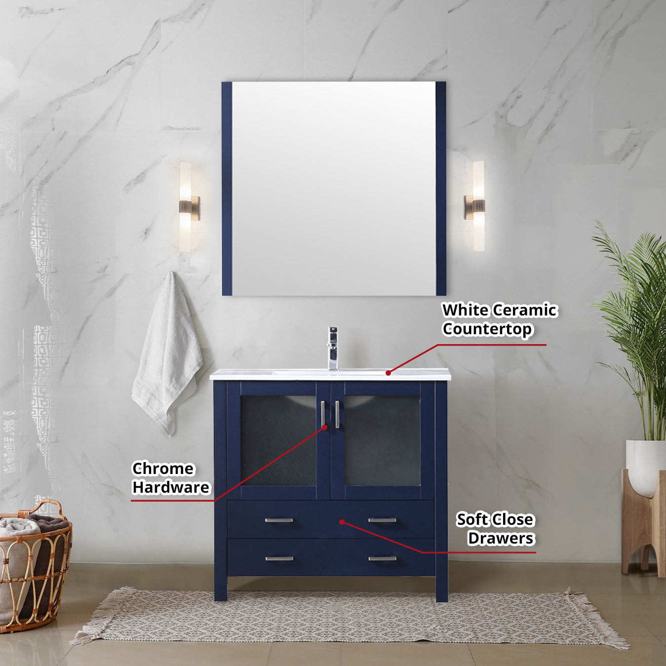 Volez 36 in W x 18.25 in D Navy Blue Bath Vanity