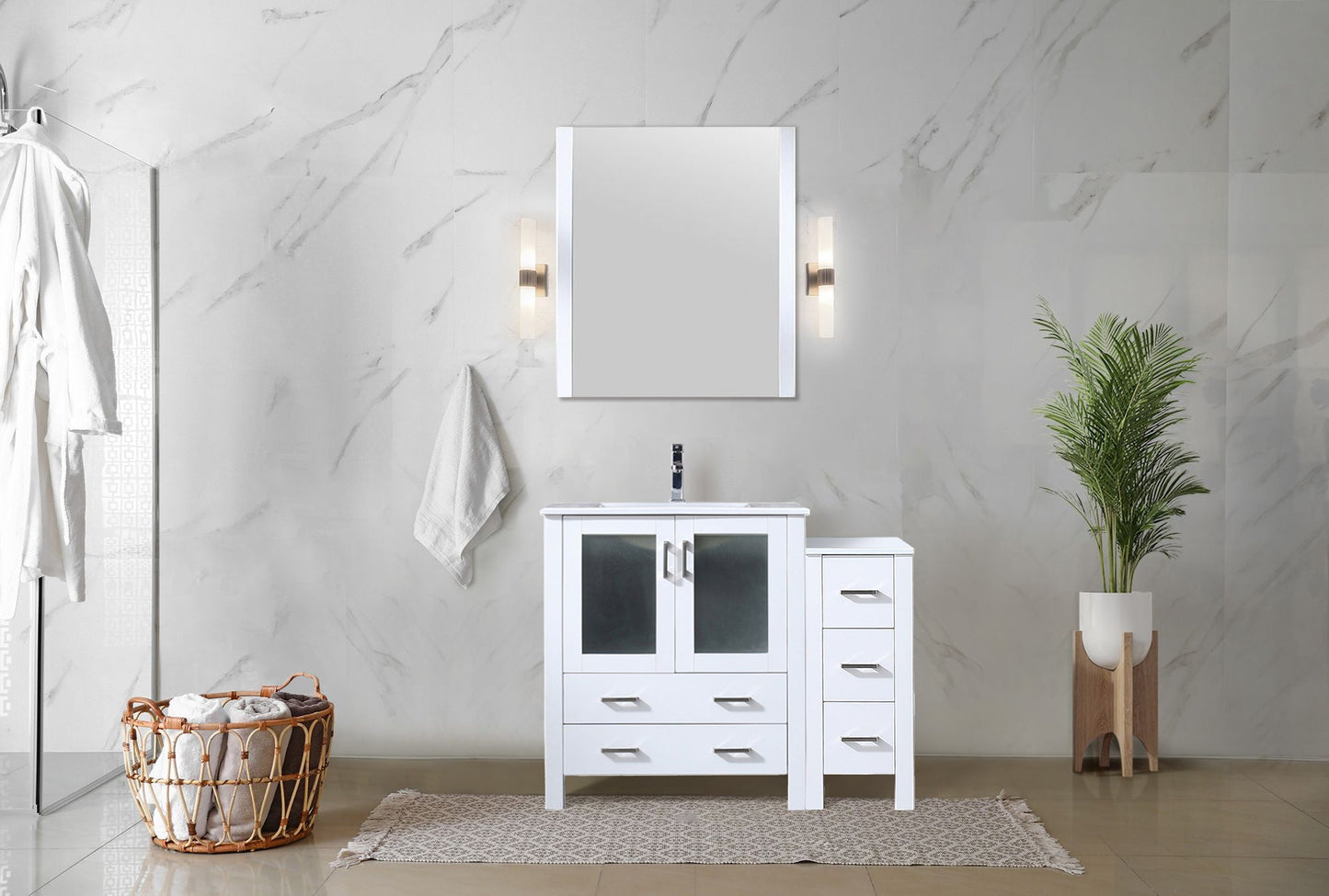 Volez 42 in W x 18.25 in D White Bath Vanity with Side Cabinet